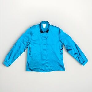 Lucia Blue Satin Blouse Women’s 14 Beaded Collar Vintage Elegant